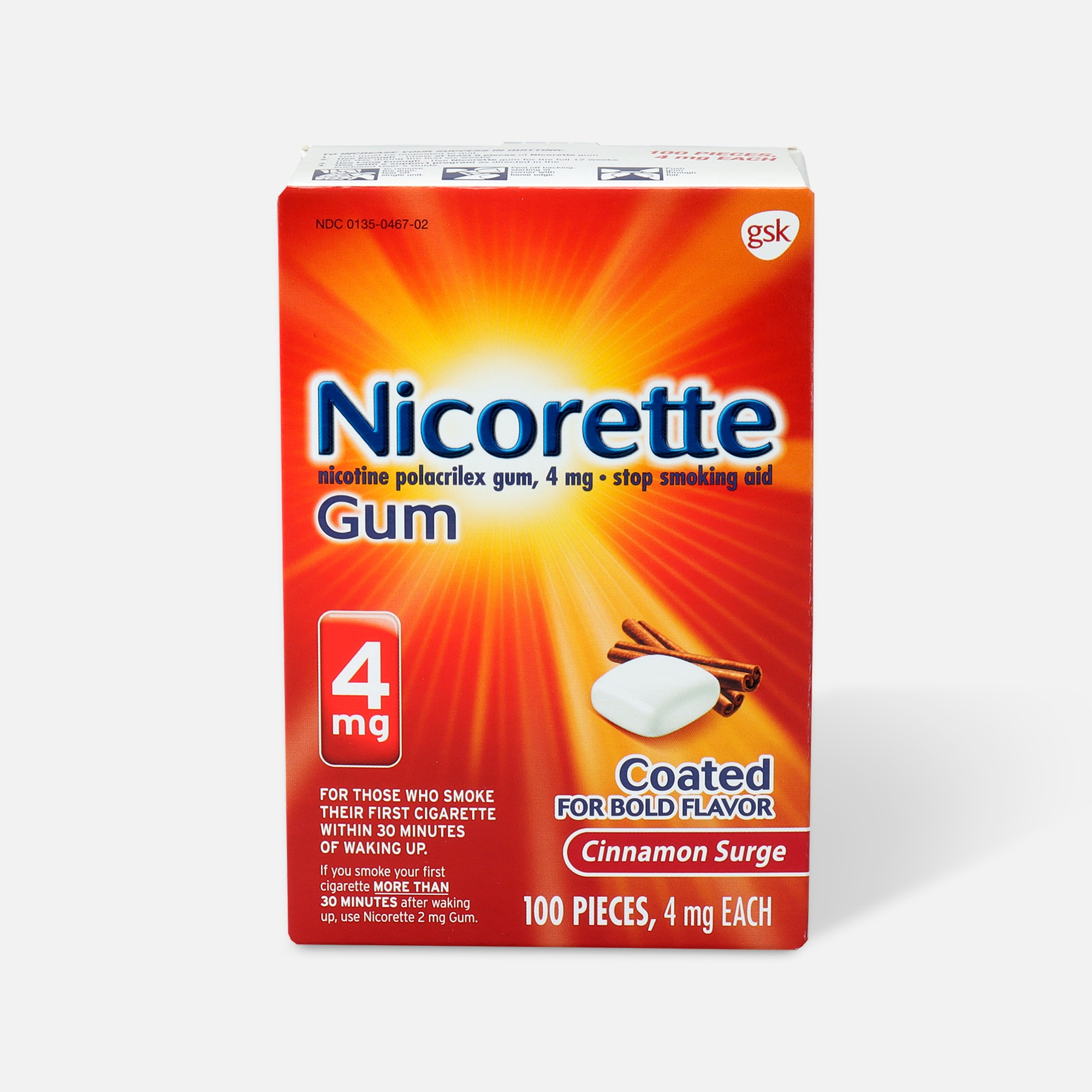 Nicorette Nicotine Gum, Cinnamon, 4mg, 100 ct.