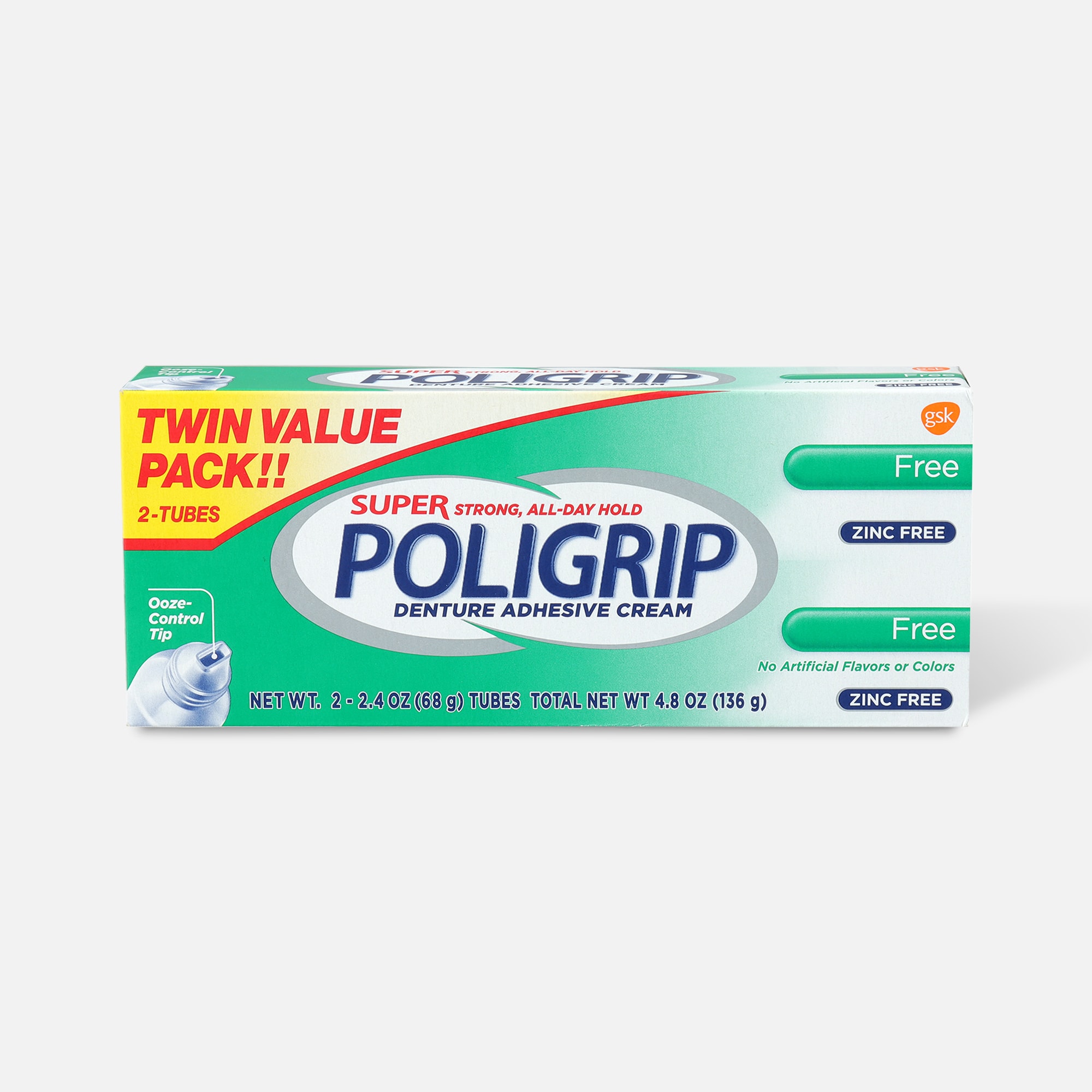 Super Poligrip Free Formula Zinc Free Denture Adhesive Cream - Twin Pack