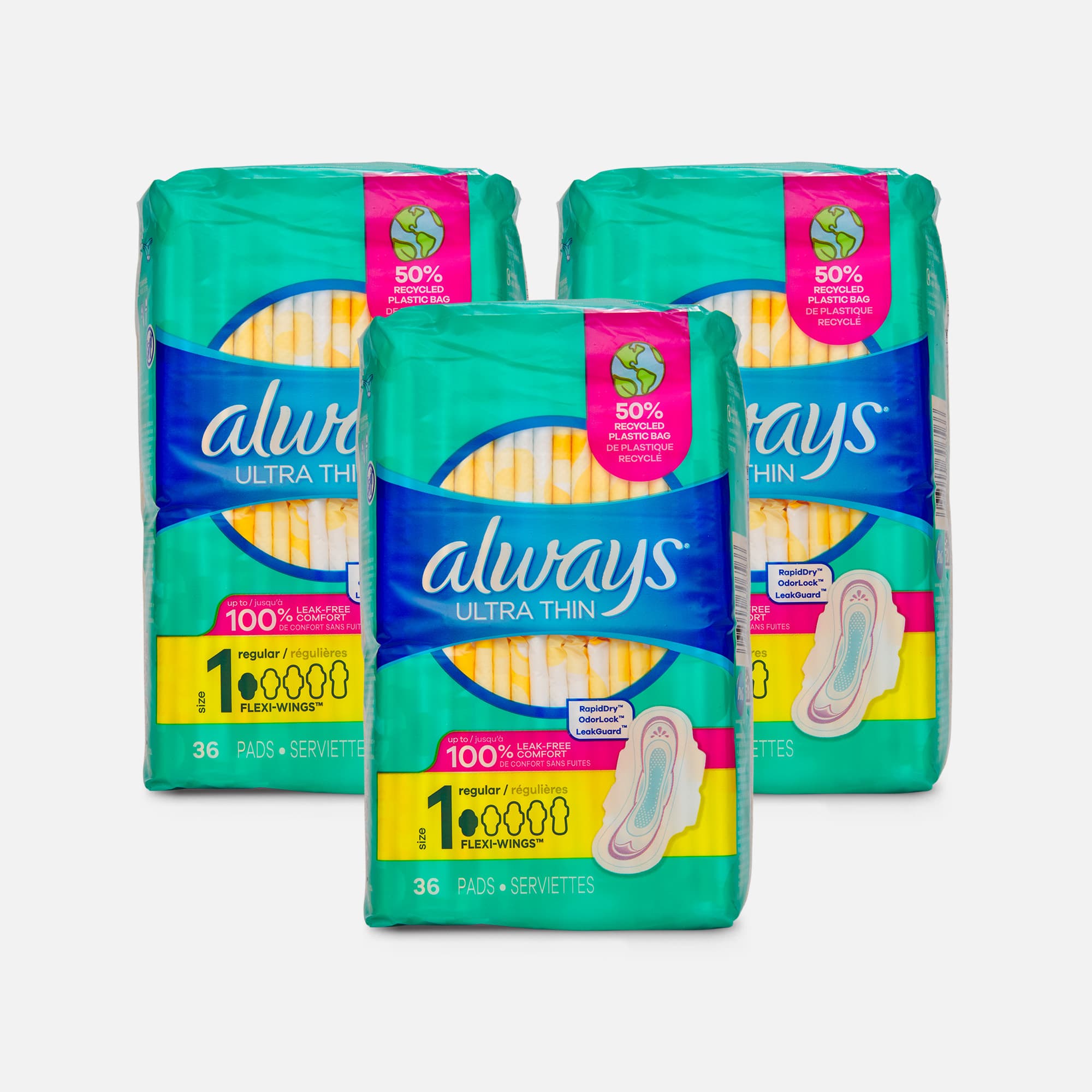 Always Ultra Thin Pads with Wings, Size 1, 36 ct. (3-Pack)