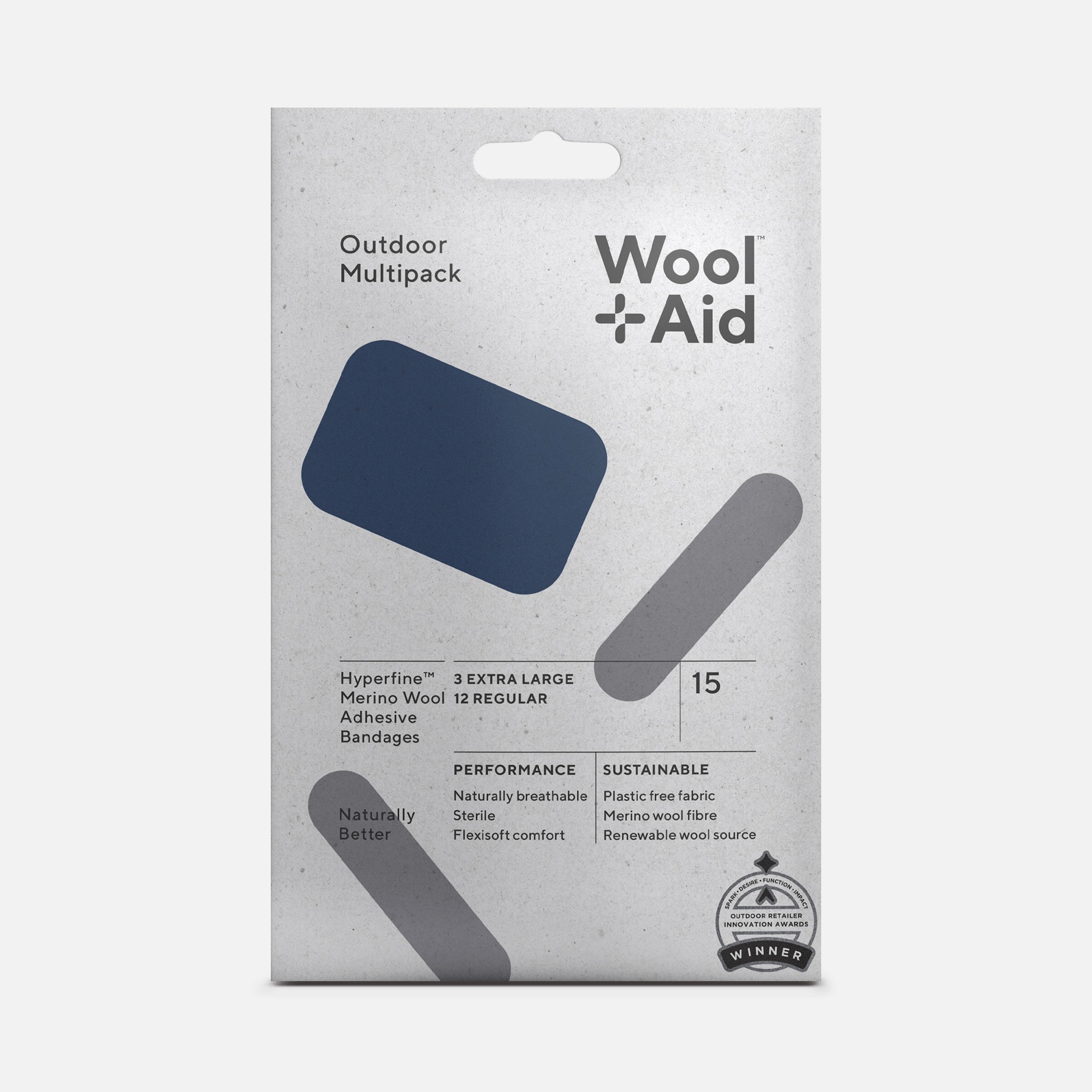 WoolAid Merino Wool Adhesive Bandages, Outdoor Multipack, 15 ct.