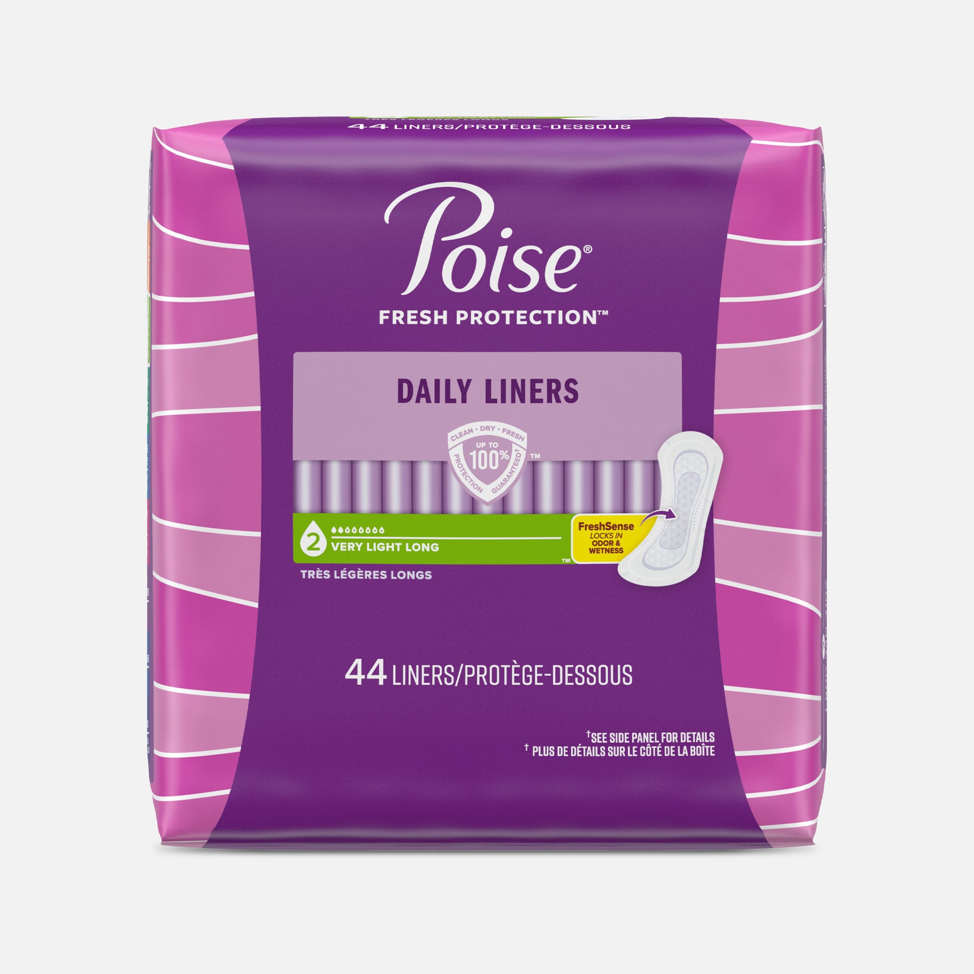Poise Daily Liners, Incontinence Panty Liners, 2 Drop Very Light Absorbency, Long Length, 44 ct.