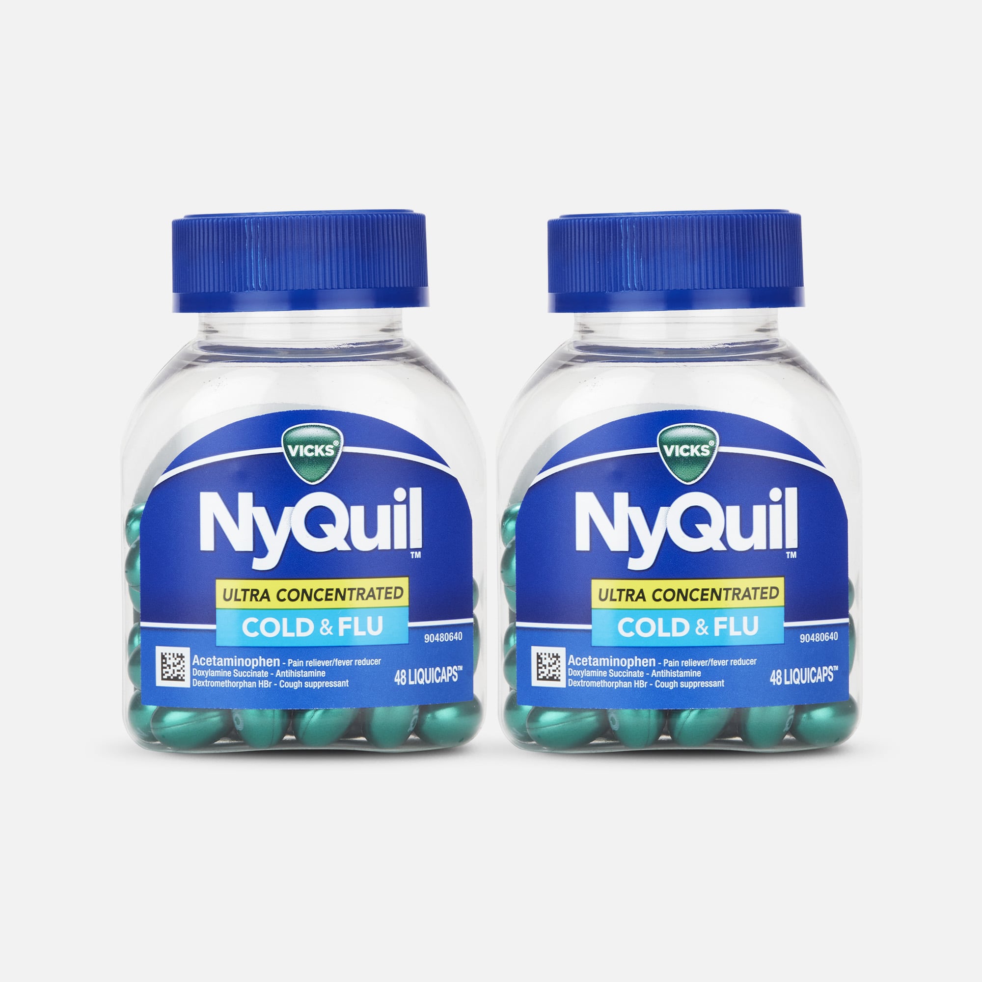 Vicks NyQuil Nighttime Ultra-Concentrated Cold & Flu Medicine Liquicaps, 48 ct. (2-Pack)