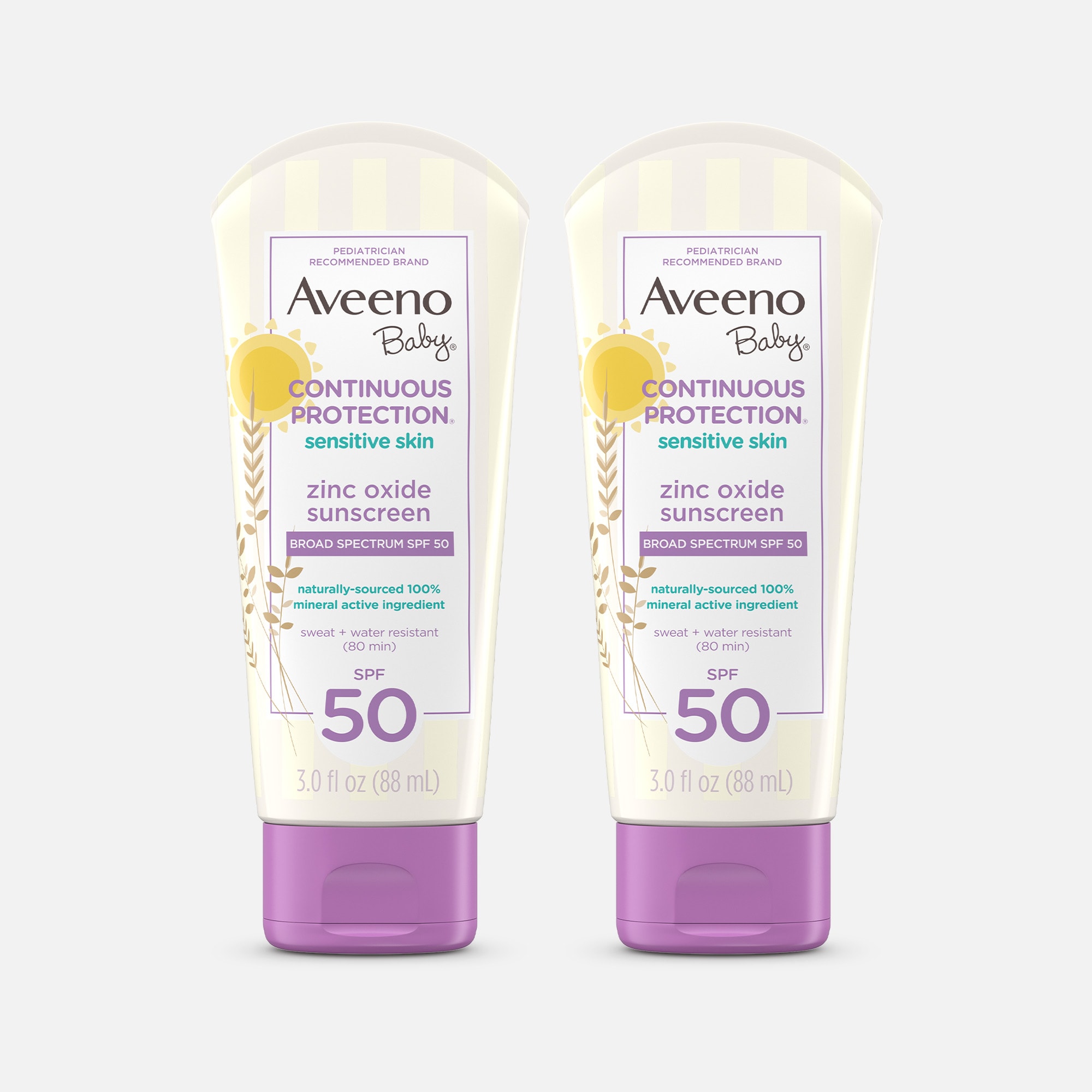 Aveeno Baby Continuous Protection Lotion, SPF 50, 3 oz. (2-Pack)