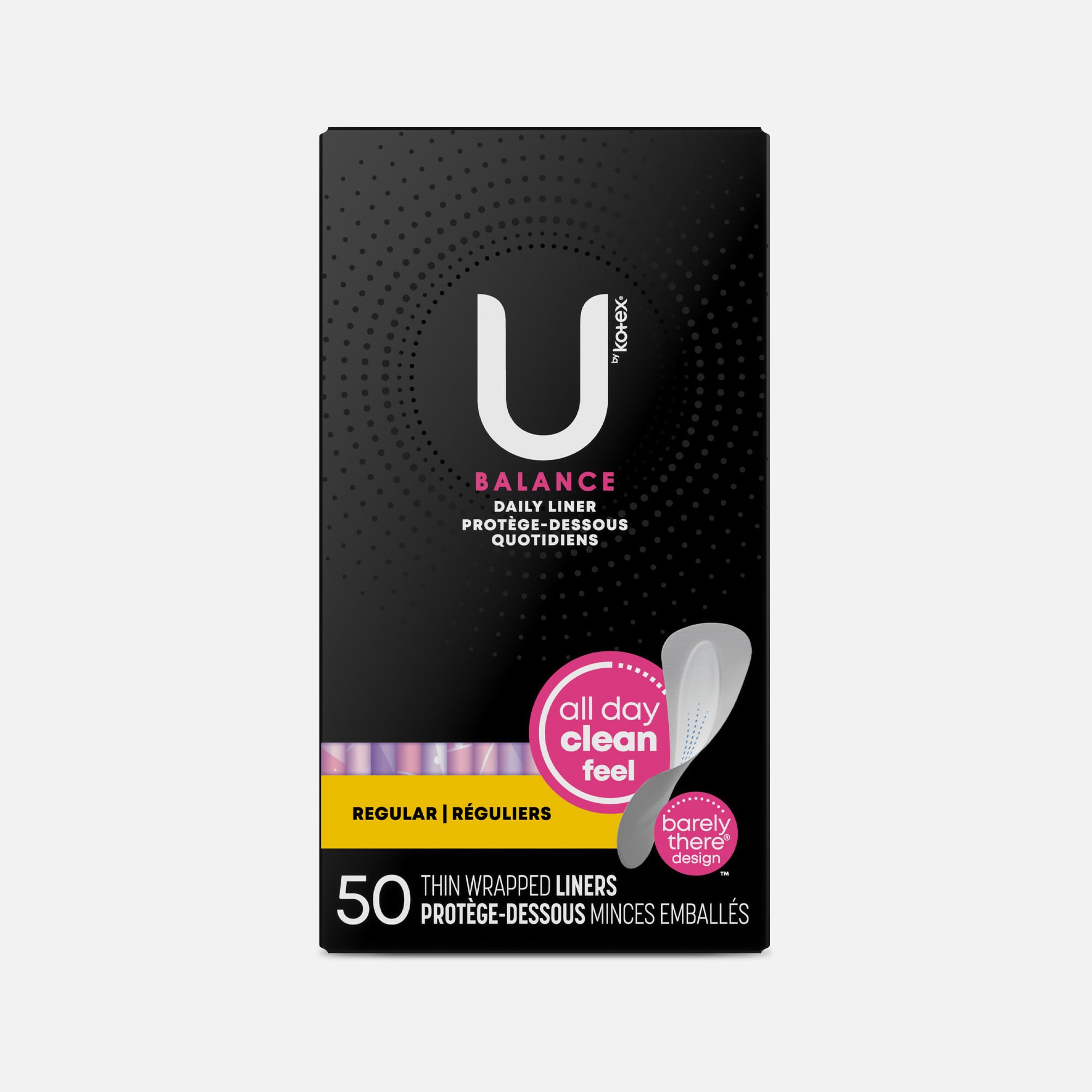 U by Kotex Balance Daily Wrapped Panty Liners, Light Absorbency, Regular Length, 50 ct.
