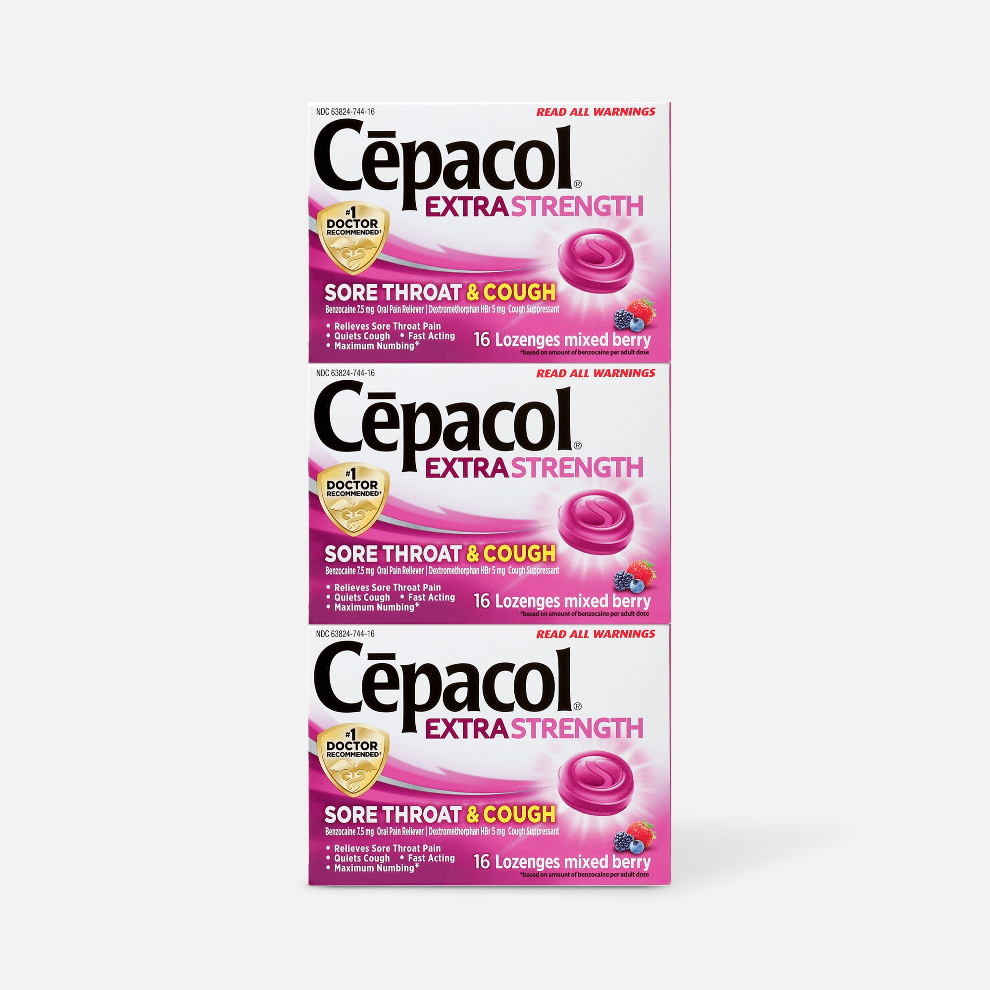 Cepacol Extra Strength Lozenges for Sore Throat & Cough, Mixed Berry (3-Pack)